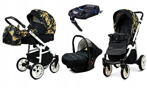 BabyLux® Kinderwagen Set 4 in 1 - Color Lux - incl. Babywanne, Buggy Sportsitz, Auto-Babyschale, ISOFIX-Basisstation - Autositz - Kinderwagenset - Kombikinderwagen mit Wickeltasche usw.