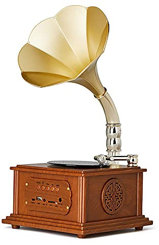 Vintage fonograf retro skivspelare med inbyggda stereohögtalare – bärbar vinylskivspelare, Bluetooth