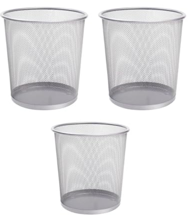 UTTAM Stylish Round Trash Can - Mesh Bin | Ideal for Home & Office | Non-Slip & Sturdy | Indoor Garbage Bin with Sleek Design | Perfect for Kitchen, Bedroom, Bathroom (3, Silver)