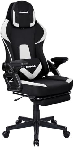 T-LOVENDO.ES Silla Gamer Gaming Profesional, Ergonómica, de Tela Transpirable y Antimanchas, Reposabrazos Abatibles, con Reposapiés. para Adultos. Altura Regulable y Respaldo Abatible.