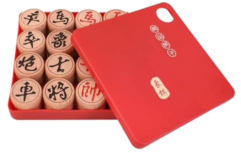 STEPHM Traditionelles chinesisches Xiangqi for 2 Spieler, tragbares chinesisches Reiseschach-Brettspielset mit Buchenholzfiguren und Lederschachbrett