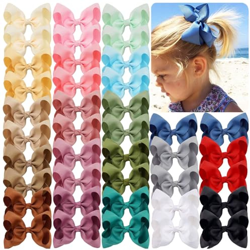 JOYOYO 40 Pcs Hair Bows for Girls Grosgrain Ribbon Bows Handmade Large Size 4.5 Inch - Toddler Girls Hair Bow Clips Pastel Colors In Pairs