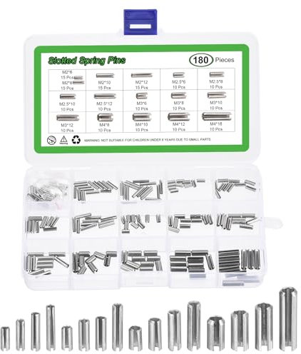 sourcing map 180Pcs Roll Pin Assortment Set 304 Stainless Steel Slotted Spring Pins Split Expansion Pins for Home Improvement Automotive Machine Repair, Silver