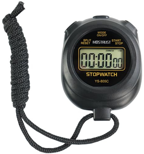 MOSTRUST Digital Simple Stopwatch Timer, Single Lap Countdown Timer with On/Off, AAA Battery (Included) for Kids Students Coaches, Black