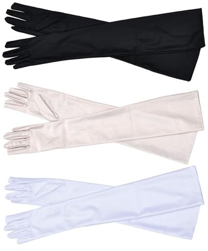 UILYNIU 3 Paar Lange Opern Party Handschuhe für Damen, 21 Satin Handschuhe Lang Abendhandschuhe für Hochzeitsfeier Fasching 1920er Kostüm Accessoires Cosplay Halloween (Multicolore)
