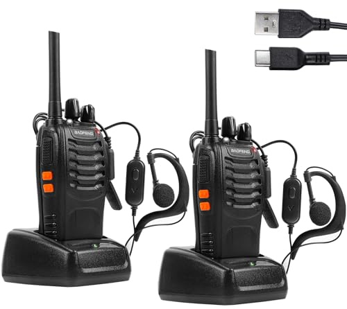 Talkie Walkie Rechargeable PMR446 16 Canaux,CTCSS/DCS,FM, Batterie De 1500 MAh, PortéE Maximale De Conversation De 5 Km, Radio Professionnelle avec Kit Mains Libres Type-C