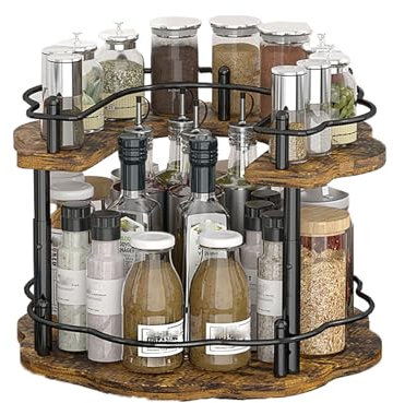 Awoyep Turntable Organiser Spice Racks: 2 Tier Wood Adjustable Rotating Spice Rack Revolving Condiment Holder for Cabinet Pantry Kitchen Countertop Dining Table Cupboard Bathroom Storage