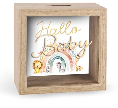 KE - Süße Baby Spardose mit Folienprägung Geburt oder Taufe - Niedliche Geldbox für Kinderzimmer - Hochwertige Verarbeitung