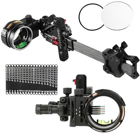 surwolf Compound Bogenvisier,11 Carbonstange, Bogenvisier mit Lichtvisier,5 Pin 0.019“ Glasfaser,Feineinstellung,4X & 6X & 8X Linse für Bogenschießen Jagd (Visier+4X Linse)