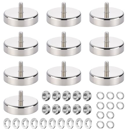 Zyluniy 10 Piezas imanes neodimio potentes de Ø 25 mm, imanes redondos de neodimio con rosca M5, imán extra fuerte con 20 kg de fuerza de sujeción, sistemas magnéticos para tornillos, ojales o ganchos