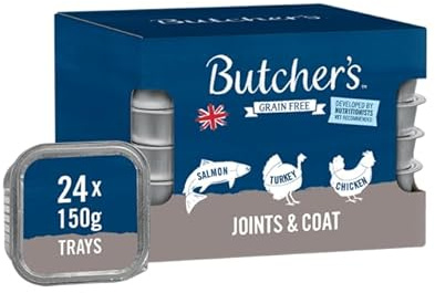 Butcher's Complete Wet Tray Grain Free Hypoallergenic Adult Dog Food Joint & Coat Pack 24x150g - Chicken, Salmon & Turkey