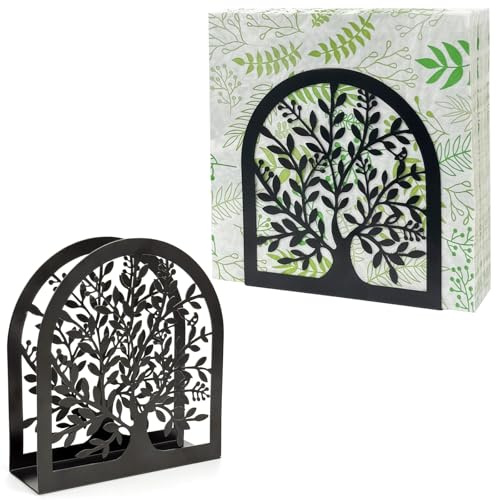 Neehows 2 Pack Napkin Holder for Table, Black Metal Cocktail Napkin Holder Upright Decorative Paper Napkin Caddy for Kitchen Countertop Outdoor Dining Room, 4.9x 1.57x 5.3