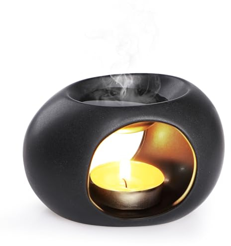 Bighan Duftlampe Eiform Aromalampe Teelichthalter Duftlampe aus Keramik Aroma Diffuser - Groß Schwarz