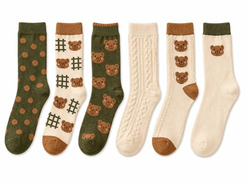 6 pares de calcetines de peluche para mujer, lindos calcetines de algodón Kawaii, calcetines tobilleros con volantes, calcetines vintage para mujer, calcetines cálidos elásticos para dormir