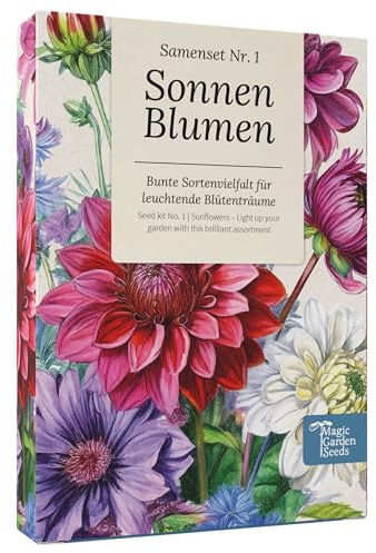 Magic Garden Seeds Boîte de semences de tournesols avec 6 variétés – Tournesols colorés et classiques pour jardin, pot et balcon – Il suffit de semer et de vivre la joie des fleurs