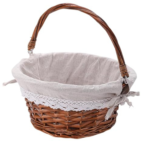Ronyme Panier de Pique-Nique Rond en Rotin Tressé à La Main, Robuste et Multifonctionnel, avec Doublure en Lin. Accessoire Idéal pour Pâques, Taille S Marron foncé