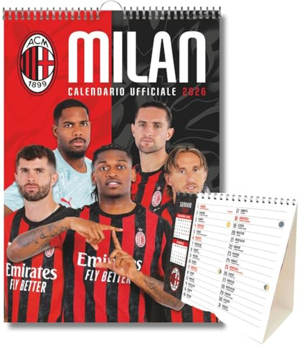 EURO PUBLISHING Calendario da Parete Verticale Milan 2026 + Calendario da Scrivania 2026 13 mesi - Prodotto Ufficiale