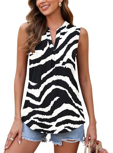 WNEEDU Canottiera estiva da donna, con scollo a V, casual, senza maniche, L