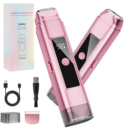 Mini Épilateur Bikini Électrique 2-en-1 pour Femmes - Rasoir avec Double Tête et Écran Numérique, Étanche IPX7, Nettoyage Facile - Pour Visage, Jambes et Zone du Maillot - Rechargeable (Rose)