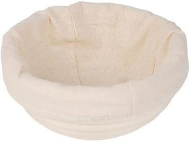 Rund/oval jäsningskorg bröd förvaring bakning handgjord vävd rotting skål tygfoder köksverktyg för hem (rund 25 x 8 cm)
