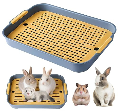 Large Rabbit Litter Tray, 36.5 x 24.5 x 4.9cm Flat Bunny Litters Box with Grid Rectangular Small Animal Toilet Potty Trainer for Guinea Pig Kittey (Dark Blue)