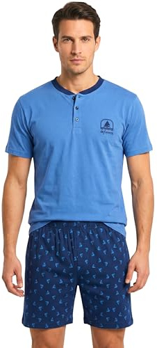 o-day DeFonseca Pigiama Estivo Uomo Corto in Cotone 100% Leggero Completo di Maglia e Pantaloncino M-XXL (IT, Testo, XL, Regular, Regular, Modello 13)