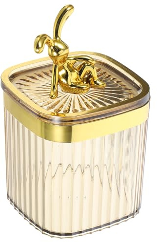 Luxshiny Caja Organizadora Transparente Diseño de Conejo Dorado para Bastoncillos y Discos de Algodón, Contenedor Compacto de PP para Uso en Tocador y Almacenamiento en Hogar