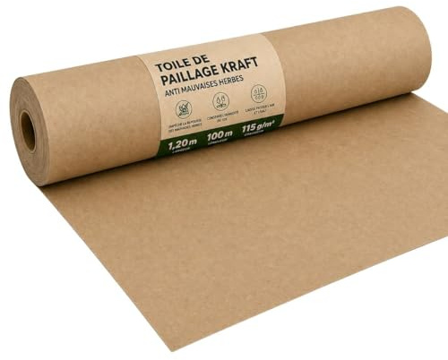 KZ GARDEN - Tela di pacciamatura agricola, 1,20 x 100 m, carta Kraft autobiodegradabile 2 in 1, fertilizzante e anti erbe, 100% cellulosa giardino orto