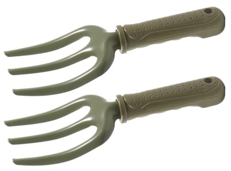 CHILDWEET Attrezzi da Giardinaggio 2 Pezzi Forchetta Manuale in Ferro Antiscivolo 3 Denti per Orto e Giardino, per Aerare Rapidamente Terreno e Rimuovere Erbacce