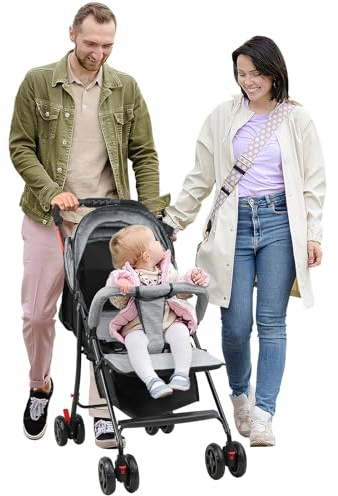 Travel Pushchair 4.2kg, One-Hand Fold, Cabin Approved, Newborn to 10kg | Compact Pram Reclining Seat Canopy, Cup Holder Storage Basket, Cabin Approved Buggy for Newborn to 10kg Grey