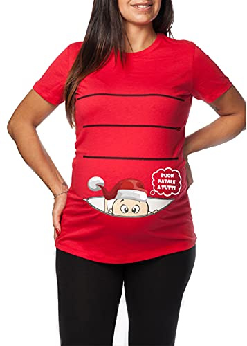 Maglia Natalizia Premaman Divertente - T-Shirt con vestibilità Comoda per Pancione in Morbido Cotone - Stampa Resistente con Inchiostri Certificati Oeko-Tex - Idea Regalo per Natale