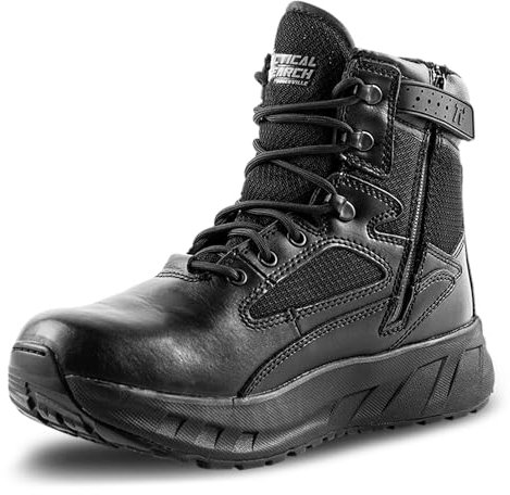 Tactical Research MAXX 6Z - Stivali tattici da uomo, ultra imbottiti, con cerniera, 15,2 cm, progettati per polizia, EMS e sicurezza, con suola antiscivolo Vibram, Nero, 11 Wide