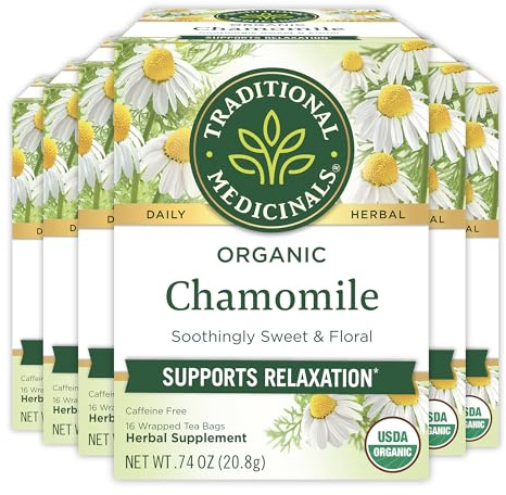 Traditional Medicinals Tea, Organic Chamomile, Calming, Calms Your Nerves, Supports Healthy Digestion, 96 Tea Bags (6 Pack)