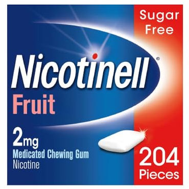 Nicotinell Fruit Gum 2mg (204 Pieces), Stop Smoking Aid, Sugar Free Nicotine Gum, Mild Fruit Flavour, 2mg Regular Strength for Light Smokers, Quit Smoking Aid, Value Pack
