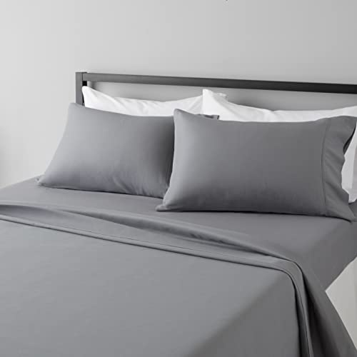 Amazon Basics Lightweight Super Soft, Wrinkle-Free, Breathable Luxury Microfiber 4 Piece Bed Sheet Set with 14-Inch Deep Pockets, Full, Dark Gray, Solid