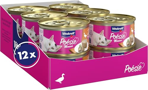 Vitakraft Poésie Mousse, alimento umido gatto, mousse ariosa, con anatra, senza l’aggiunta di zuccheri e cereali (12x 85g)