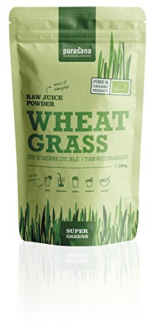 Purasana Bio Weizengras Saftpulver 200g vegan zertifizierte Spitzenqualität ohne Zusatzstoffe - als Trinkkost und Basenpulver 100% löslich