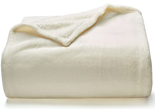 WAVVE Manta Franela para Cama 90, Manta para Sofá 150x200 cm, Manta de Microfibra, Suave, Cálida, Transpirable (Crema)