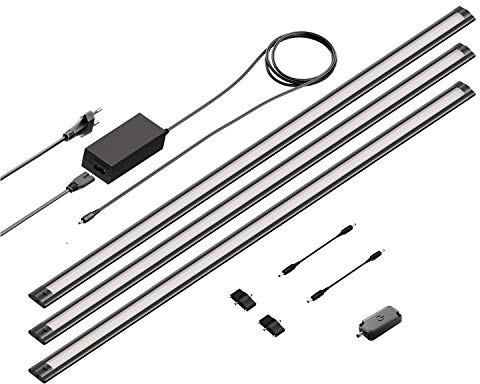 ledscom.de 3er Set LED Unterbau-Leuchte SIRIS schwarz matt, mit Touch-Dimmer, flach, je 90cm, je 963lm, warmweiß