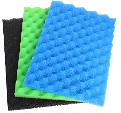 INGVIEE Compatible Jardín Estanque de Pez Esponja de Filtro pour Lotus Green Genie 12000 (1x Negro Grueso, 1x Azul Medio, 1x Verde Fino)