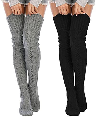 Leoparts Women's Cable Knitted Thigh High Boot Socks Extra Long Winter Stockings Over Knee Leg Warmers