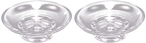 Cabilock Round Soap Dish Glass Replacement Soap Dish for Round Holder Clear Circular for Bathroom Shower Kitchen 4.3 Inch Transparent with Anti-Slip Base