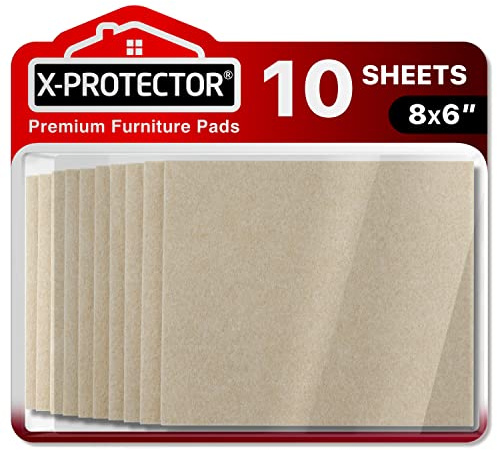 Felt Furniture Pads X-PROTECTOR 10 PCS - Premium 8” x 6” x 1/5” Heavy Duty Beige Felt Sheets! Cut Large Furniture Pads to The Size You Need - The Best Felt Floor Protectors for Any Hard Floor!