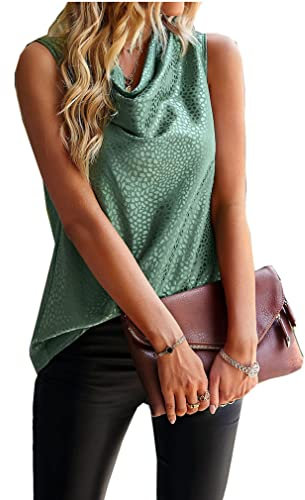 Qiyun.z Femmes Blouse sans Manches Col Bénitier Débardeurs Casual Drapé Travail Bureau Blouse Top Vert Clair M