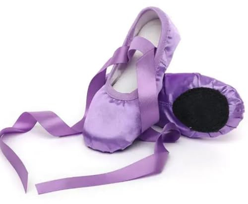 MSMAX Ballet Slippers Satin Dancing Yoga Flats with Ribbon for Girls Purple 12 M US Little Kid