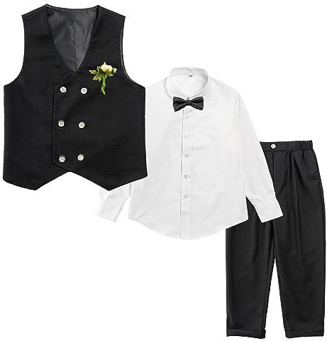 LOLANTA Costume Formel 4 pièces pour garçon, Ensemble de Gilet à Double Boutonnage, vêtements de fête d'anniversaire de Mariage pour Enfants, Noir, 110