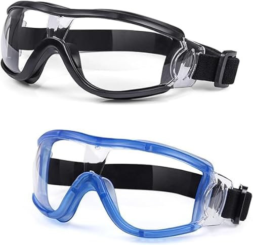 COMLZD Kinder-Schutzbrille, schwarz, Anti-Beschlag-Brille, Teleskopgürtel, Laborauge, umfassender Schutz, winddicht, für Jungen und Mädchen, Outdoor-Sportbrille (schwarz + blau)