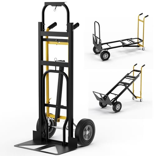 GYMAX Diable Pliable 3 en 1, Diable en Métal Robuste avec Roues Universelles, Poignée en Caoutchouc, Capacité 450 Kg, Chariot de Manutention, pour Entrepôt, Garage, Usine, Supermarché