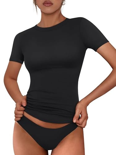 Timuspo Enges Sportshirt Damen Y2k Schwarzes Oberteil Kurzarm Basic Jugendliche Sommer Shirt Teenage Mädchen Rundhals Slim Fit Top S
