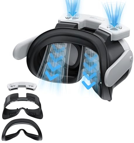 VR Double Cooling Fan Compatible for Meta Quest 3, Air Circulation Quick Removal Anti-fogging Fitness Facial Interface Bracket Face Cover Face Pad for Meta Quest 3 Only